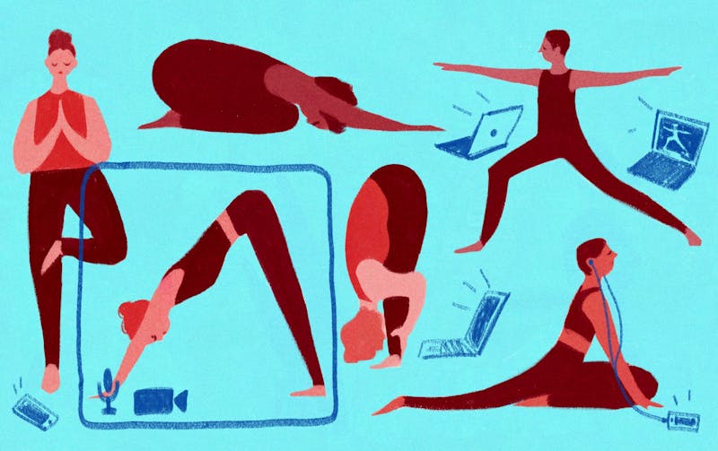 "Virtual yoga classes are among the events taking place during social distancing." Illustration published on Thursday, April 9, 2020.