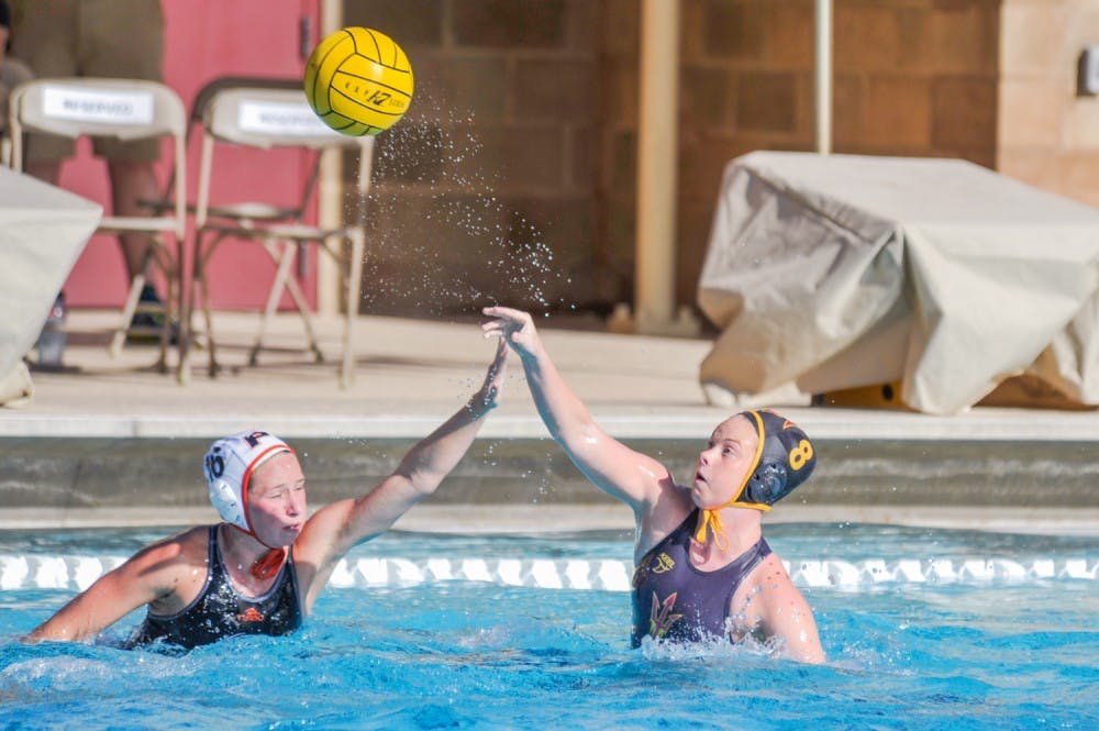 Freshman Maud Koopman passes&nbsp;against&nbsp;the University of Pacific on Sunday, March 20, 2016 at the Mona Plummer Aquatic Complex in Tempe, AZ. ASU water polo won 5-3.