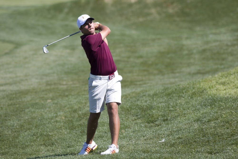 ASU freshman Alejandro Del Rey hits a golf ball during the third round of the 2017 ASU Thunderbird Invitational at Karsten Golf Course in Tempe, Arizona on Sunday, March 19, 2017.