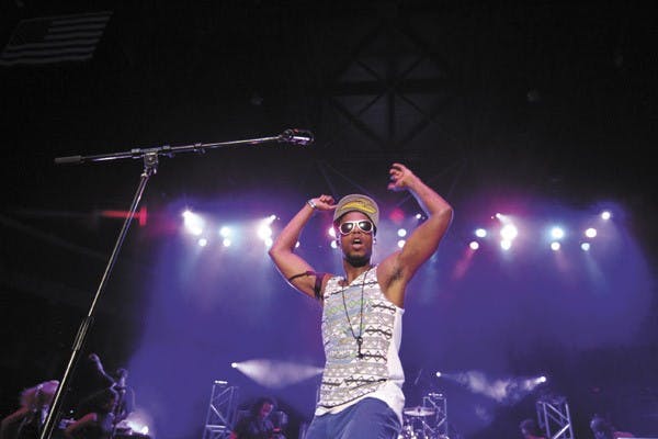 B.o.B and Far East Movement perform for students at the 2012 Fall Welcome Concert hosted by the Programming and Activities Board and Undergraduate Student Government on Tuesday at Wells Fargo Arena. (Photo by Sam Rosenbaum)