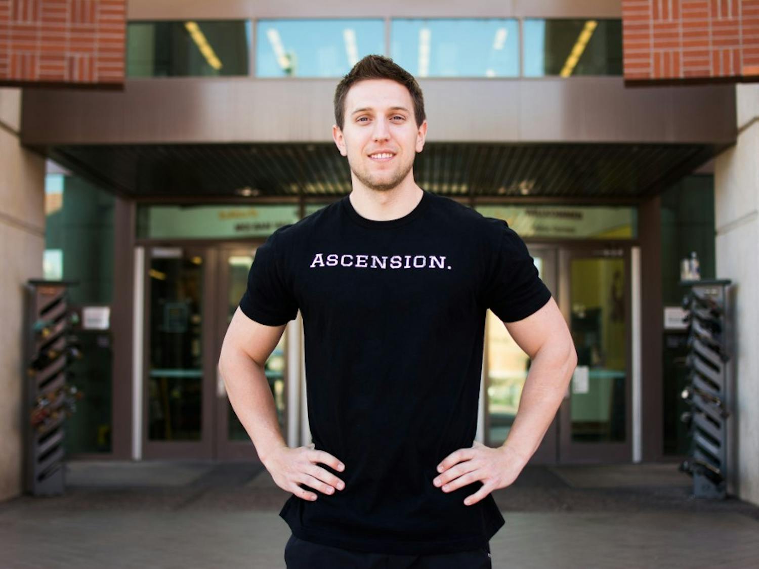 TJ Uli, 21-year-old biochemistry senior at ASU, poses outside of ASU Tempe’s Sun Devil Fitness Complex on Jan. 18, 2017. Uli sports a t-shirt from his recently launched apparel line “Ascension. Athletic Apparel and Lifestyle”. 