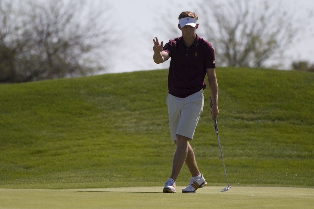 ASU senior Jared Du Toit putts on the 18th hole during the third round of the 2017 ASU Thunderbird Invitational at Karsten Golf Course in Tempe, Arizona on Sunday, March 19, 2017.