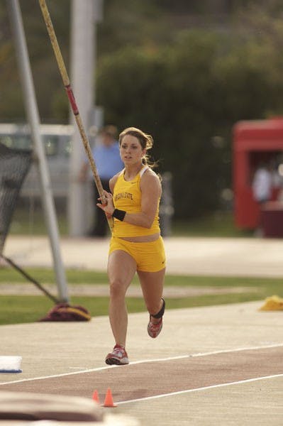 CHARGING AHEAD: ASU sophomore Cara Carpenter gets ready to pole vault during the Baldy Castillo Invitational at Sun Angel Stadium last month. (Photo by Scott Stuk)
