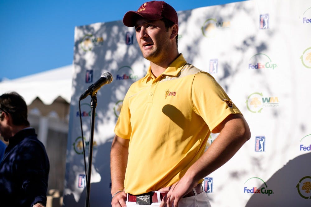 Junior Jon Rahm speaks at a press conference after the 2015 Waste Management Phoenix Open on Feb. 1, 2015. (Andrew Ybanez/The State Press)