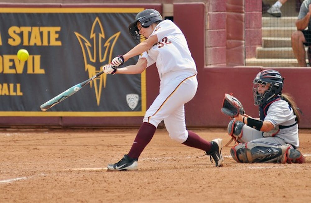 Haley Steele hits a grand slam in a game against UA on March 25. Steele's grand slam highlighted ASU's comeback victory. (Photo by Aaron Lavinsky)