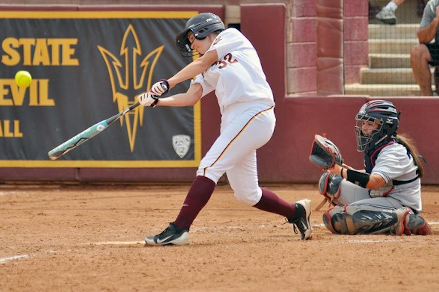 Haley Steele hits a grand slam in a game against UA on March 25. Steele's grand slam highlighted ASU's comeback victory. (Photo by Aaron Lavinsky)