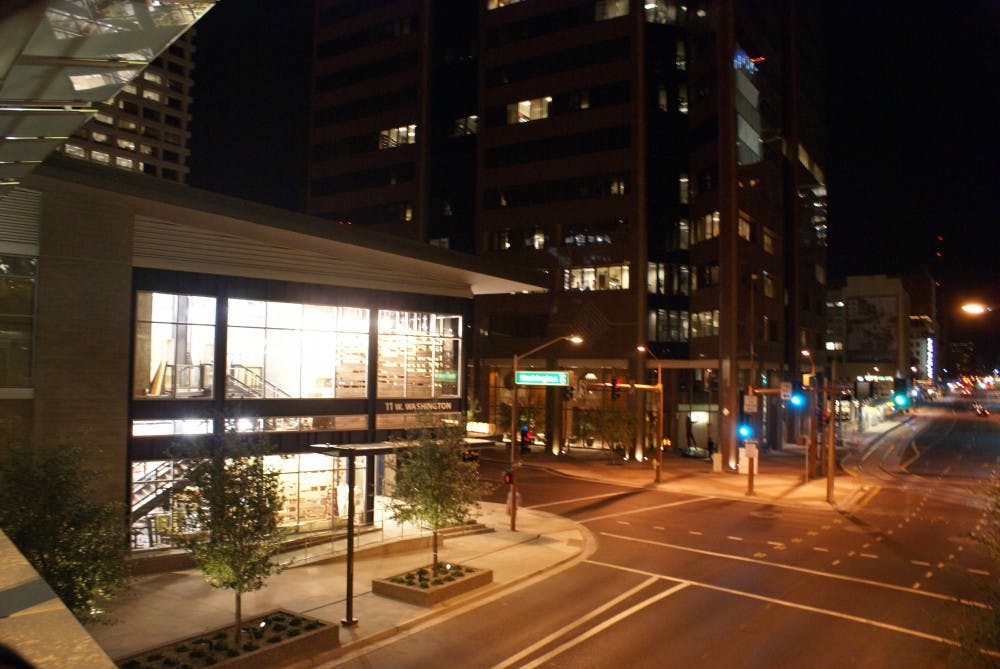 Urban Outfitters at night. Photo by Chelsea Brown. 