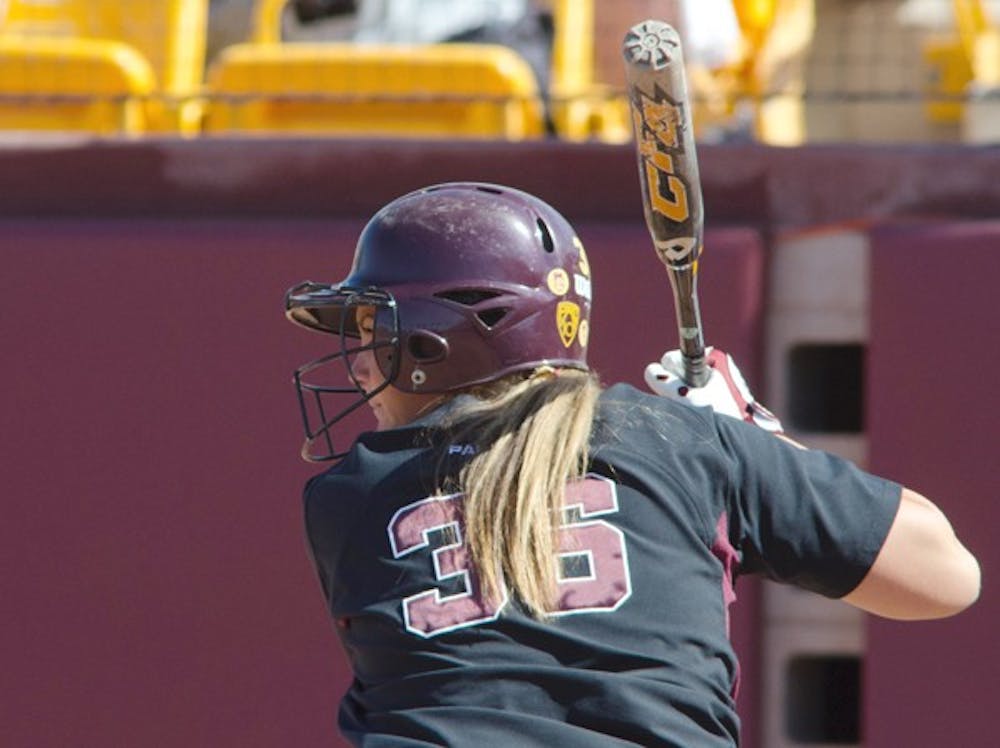 Championship-bound: ASU senior Mandy Urfer waits for a pitch during the Sun Devils’ 8-0 win over Long Beach State on May 21. Urfer had a two-RBI home run in the ASU victory over Baylor on Sunday. (Photo by Aaron Lavinsky)
