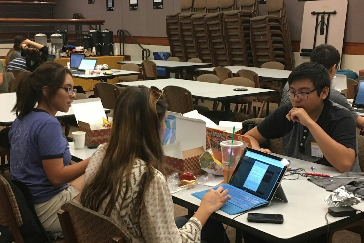 A team develops its app during the Great Appathon on Oct. 15 in the Memorial Union. 