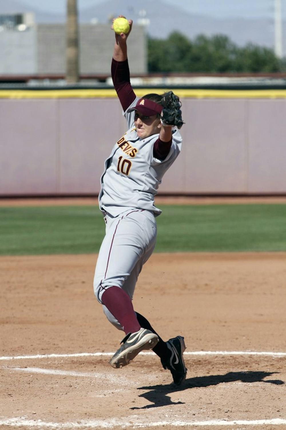 Hillary Bach throws a pitch in a game against New Mexico State on March 11. Bach is 15-0 with a 1.13 ERA. (Photo by Sam Rosenbaum)