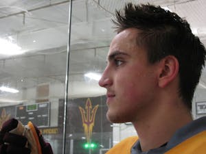 ASU Hockey sophomore forward and captain Dylan Hollman looks toward the ice following a team practice on Oct. 25, 2016,&nbsp;at Oceanside Ice Arena in Tempe, Arizona.