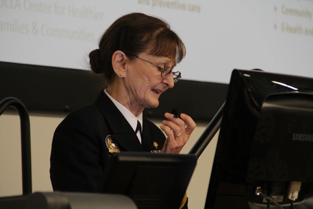 Speaking to an audience of nursing students and faculty at the College of Nursing and Health Innovation building on the Downtown campus, Assistant Surgeon General Nadine Simons talks about how the Patient Protection and Affordable Health Care Act will affect students and the health care industry. (Photo by Shawn Raymundo)