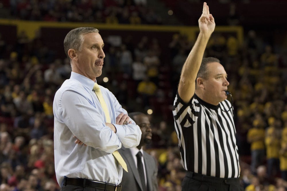 Head Coach Bobby Hurley reacts after a foul call in the first half against UA on Sunday, Jan. 3, 2016, at Wells Fargo Arena in Tempe. The Wildcats defeated the Sun Devils 94-82.