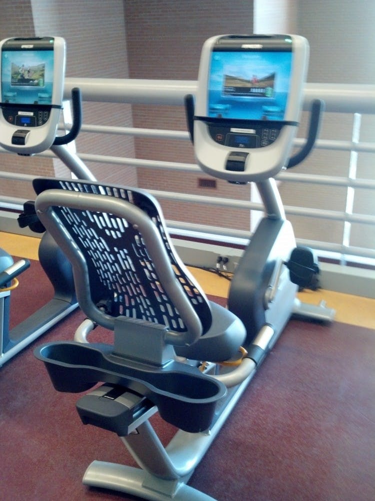 The bicycles are equipped with a television monitor, offering a variety of channels to choose from. Photo by Courtland Jeffrey.