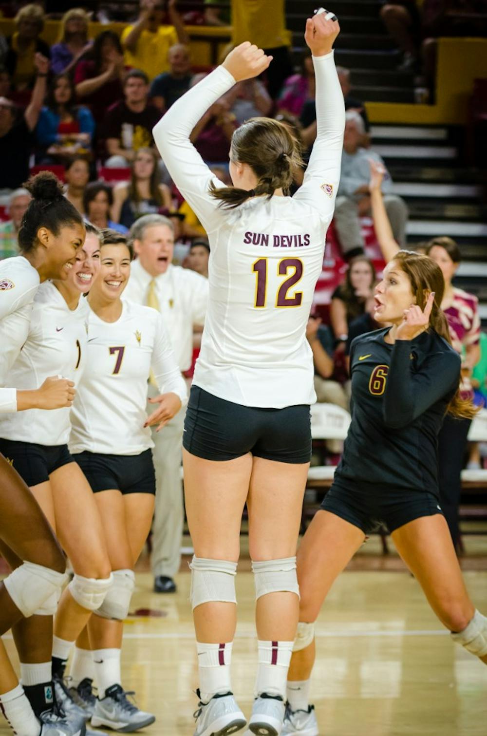 ASU Volleyball team keeping the energy high in the final match versus U of A.