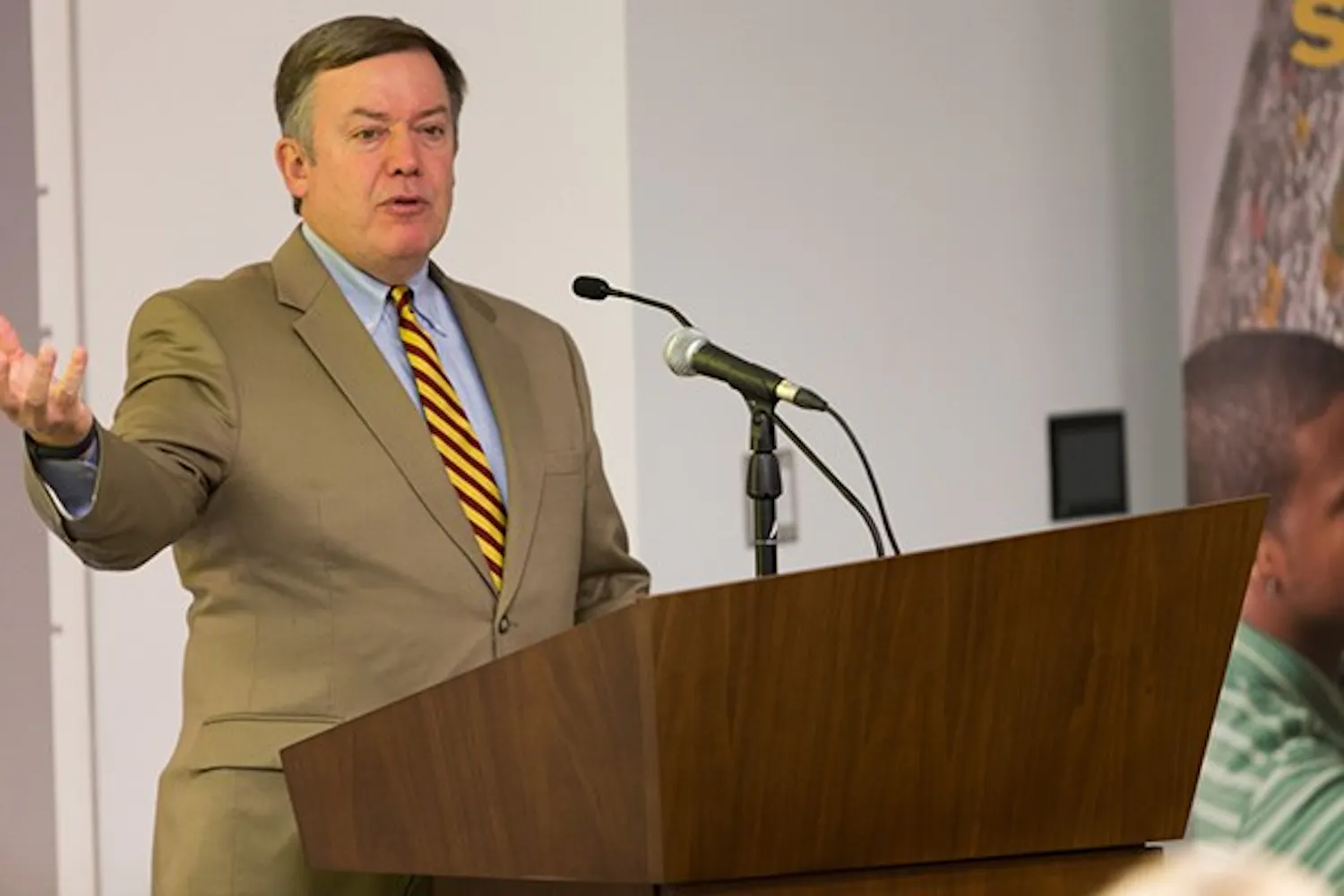 President Crow talks about the sustainability goal and vision ASU has for the city of Tempe (Photo by Ryan Liu)