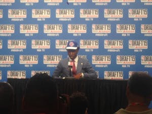 Former UA guard Stanley Johnson talks to the media after being drafted by the Detroit Pistons