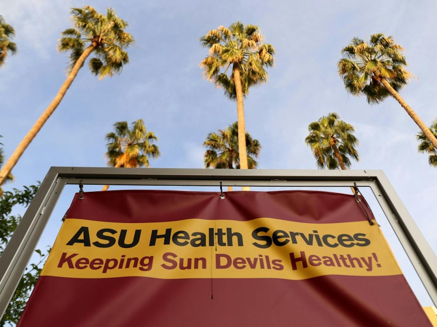 A sign on Palm Walk advertises ASU Health Services is pictured on Tuesday, April 5, 2016.