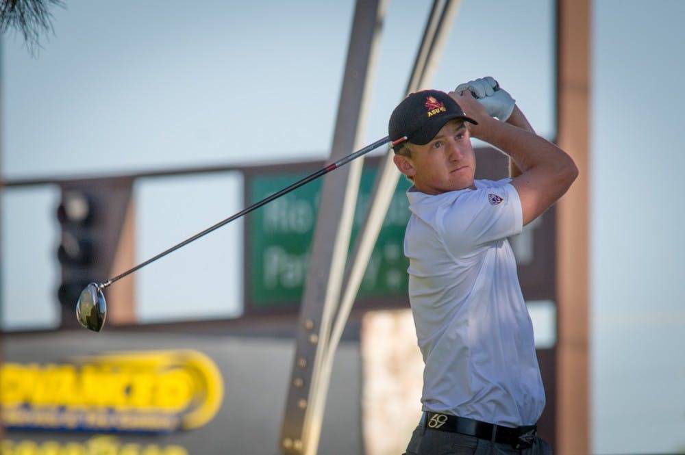 ASU senior Jared du Toit tees off from the 17th tee box during the second round of Saturday play during the ASU Thunderbird Invitational at Karsten Golf Course in Tempe, Arizona&nbsp;on Saturday, April 2, 2016.
