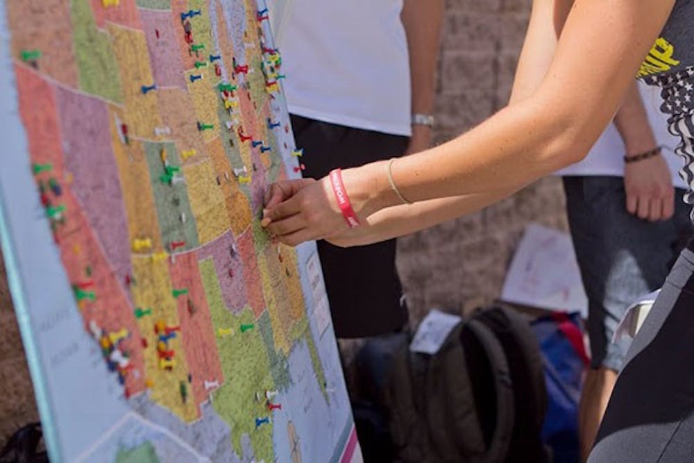 Student pinning where they are from on to the Stub Hubz map.