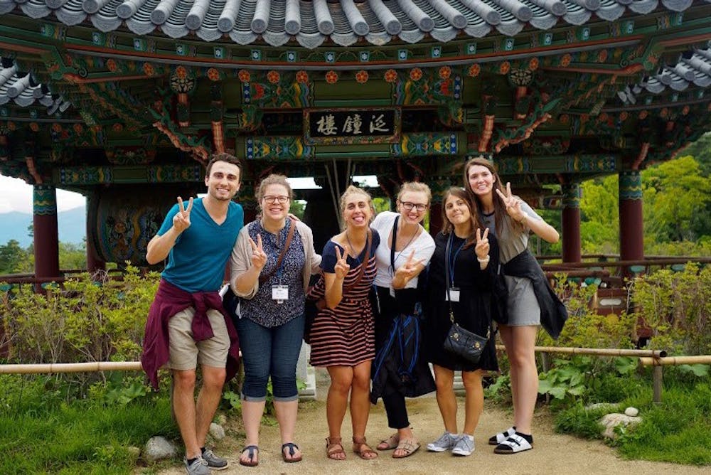 A group of students pose for a photo in South Korea. &nbsp;
