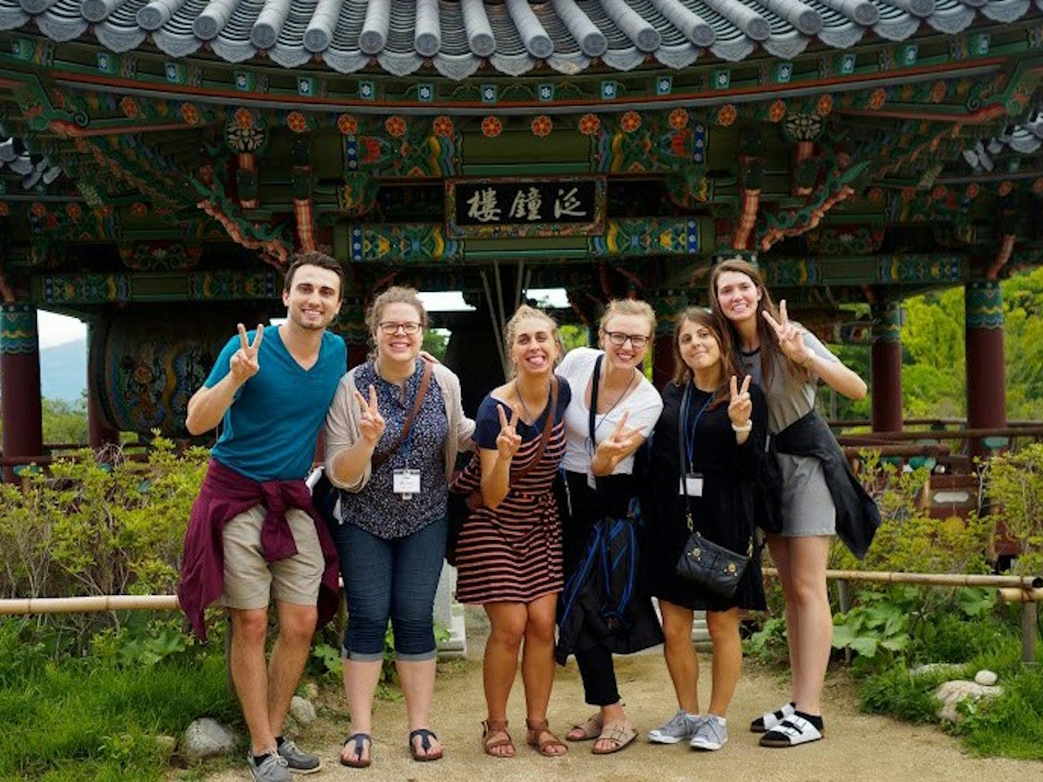 A group of students pose for a photo in South Korea. &nbsp;