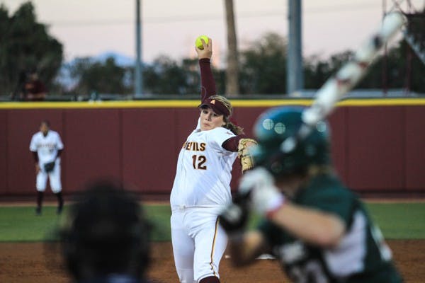 Junior pitcher Dallas Escobedo in the Feb. 15 game against Michigan State. (Photo by Dominic Valente)