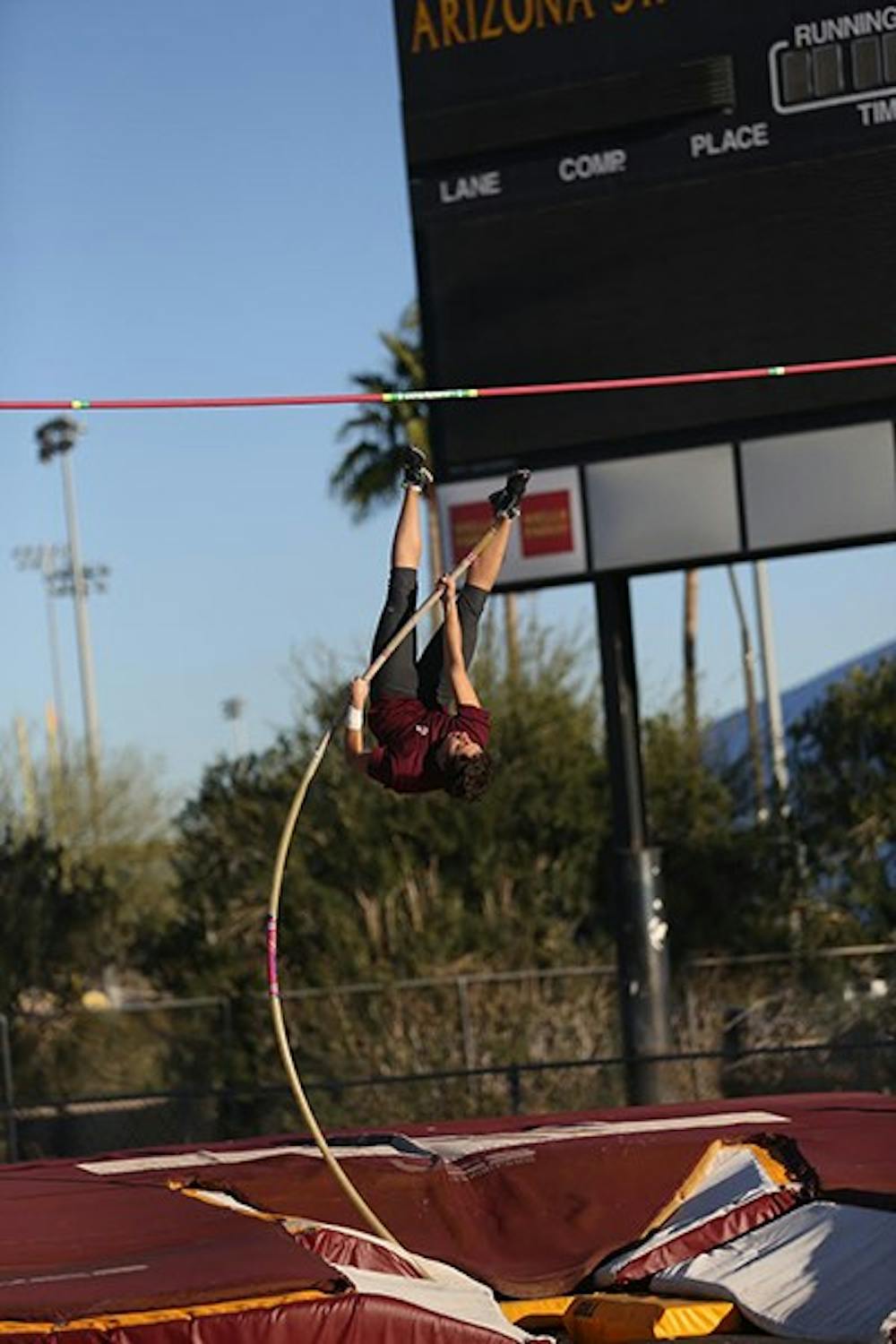 Chris Manuele practices Monday for ASU's upcoming meet. The first home meet will be held on March 21. (Photo by Arianna Grainey)