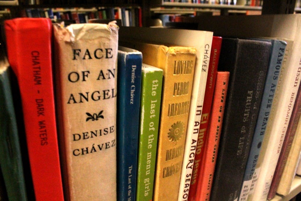 Denise Chavez's novels are pictured at ASU's Hayden Library on Tuesday, March 1, 2016, on the Tempe campus. 