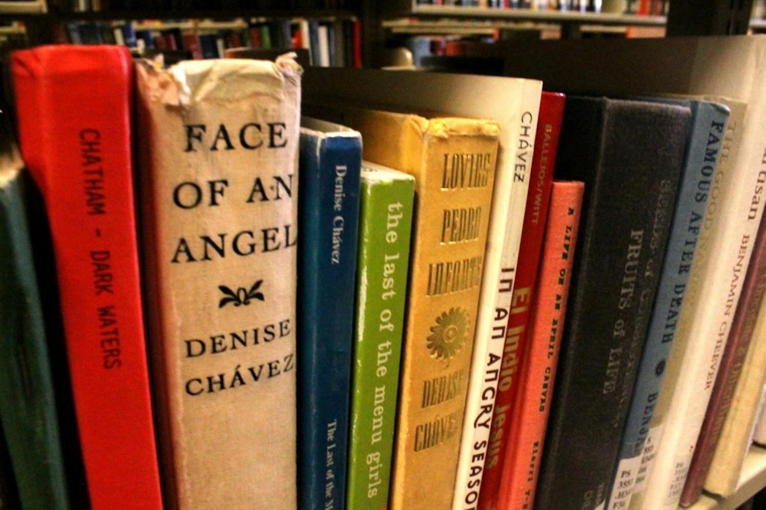 Denise Chavez's novels are pictured at ASU's Hayden Library on Tuesday, March 1, 2016, on the Tempe campus.