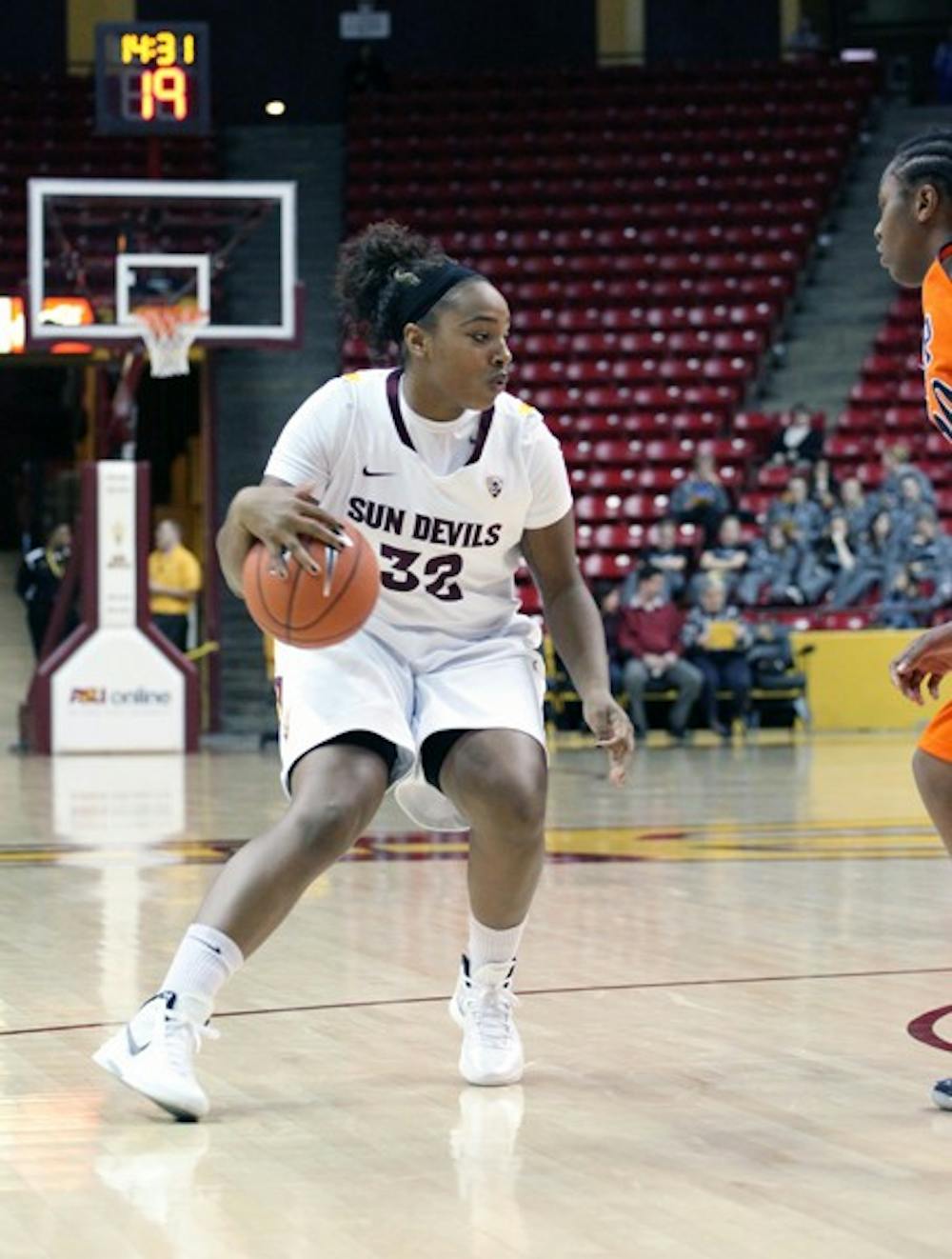 Jada Blackwell dribbles the ball in a game against UTEP on Dec. 28, 2011. The Sun Devils look to snap their two-game losing streak when they visit Utah. (Photo by Beth Easterbrook)
