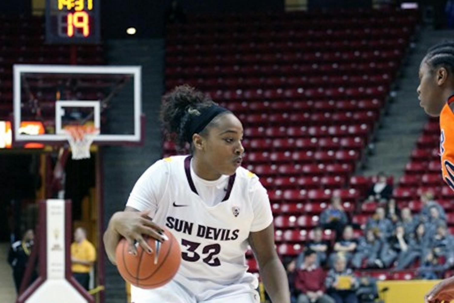Jada Blackwell dribbles the ball in a game against UTEP on Dec. 28, 2011. The Sun Devils look to snap their two-game losing streak when they visit Utah. (Photo by Beth Easterbrook)