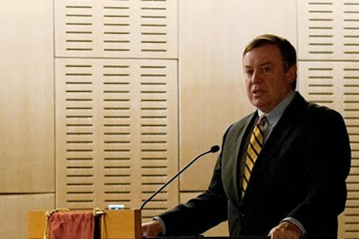ASU President Michael Crow told a room full of community members Wednesday night at the Tempe campus that ASU's involvement within the community would be facilitated through three major areas: individuals, institutions and technology.

The event, organized by Changemaker Central, focused on how individuals within the ASU community are able to directly and indirectly invoke change through various University resources. (Photo by Diana Lustig)