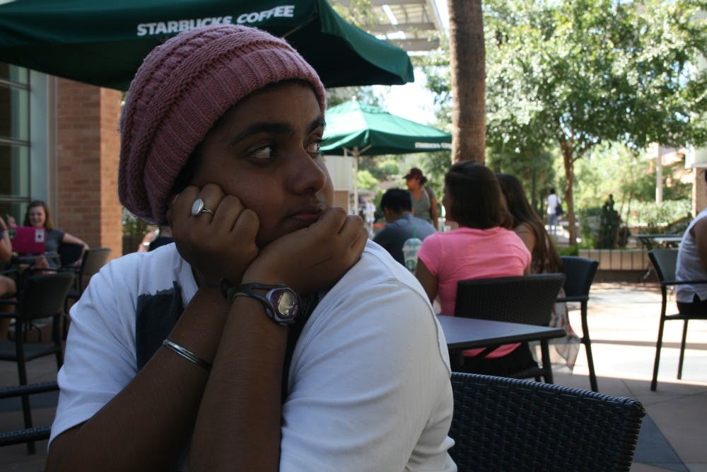 Senior Bhumika Devnani sits outside the Memorial Union Starbucks on Oct. 2, 2015.