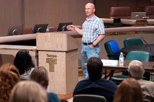 FIRST-HAND EXPERIENCE: Barry, who did not want to give his last name, attended Tempe's coalition to reduce underage drinking and drug use Monday night and spoke of his son, who died from alcohol poisoning, and the dangers of underage drinking. (Photo by Aaron Lavinksy)