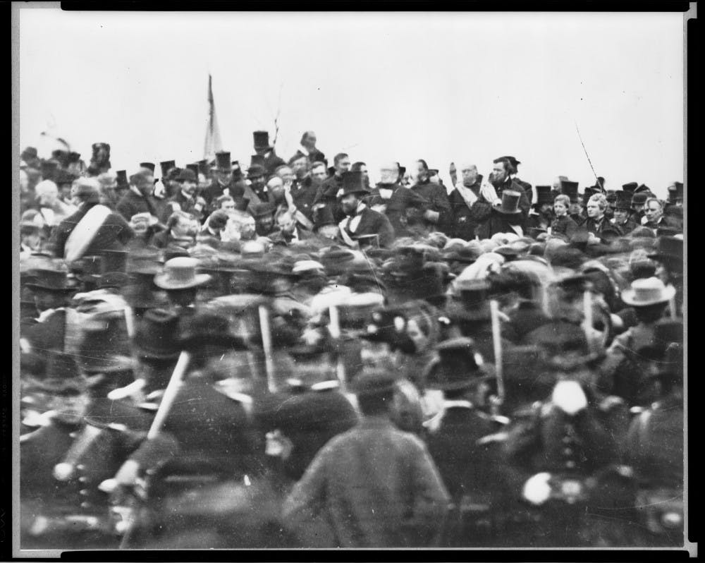  One of the only photographs of Lincoln at Gettysburg. Photo courtesy Wikimedia Commons.