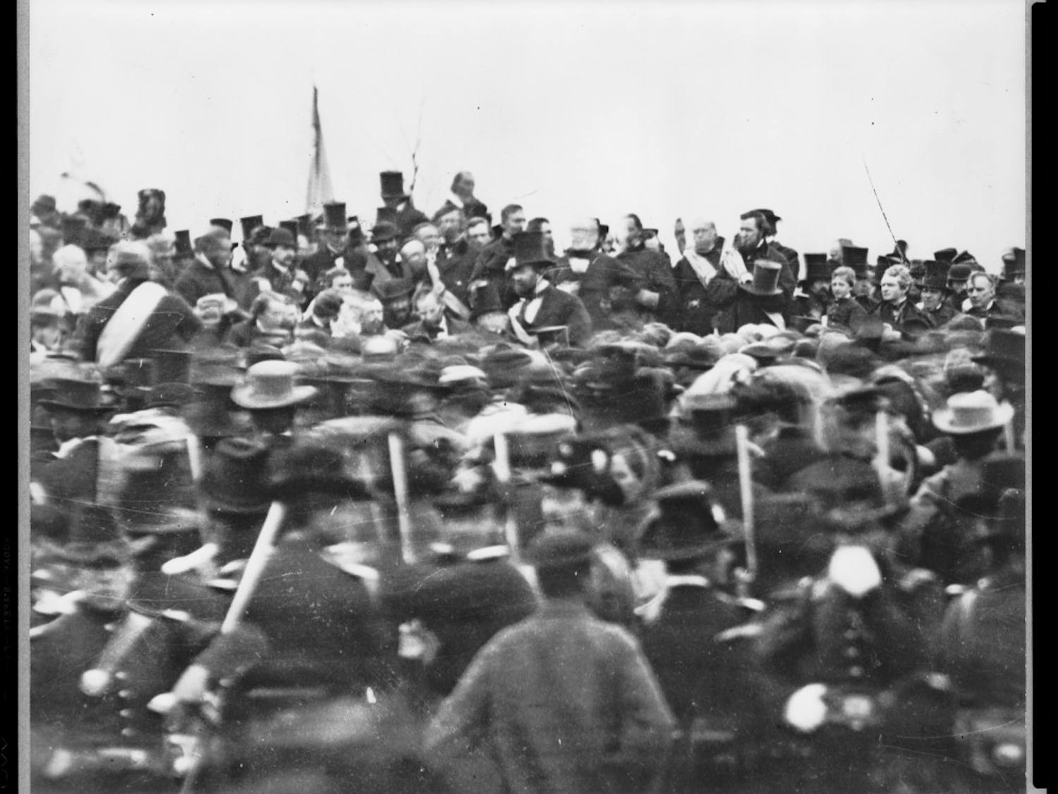  One of the only photographs of Lincoln at Gettysburg. Photo courtesy Wikimedia Commons.