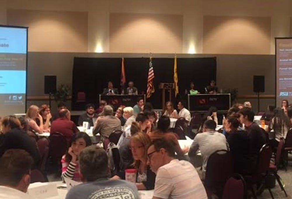 Panelists and students participated in a town hall on ASU's West campus on Tuesday, Oct. 4, 2016. The discussion focused on Proposition 206, which would raise the state minimum rage from $8.05 an hour, to $12 per hour by 2020.