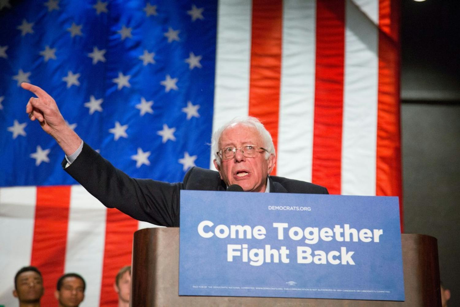 Senator Bernie Sanders speaks at the DNC “Come Together and Fight Back” tour stop at the Mesa Amphitheatre on Friday, April 21, 2026. 