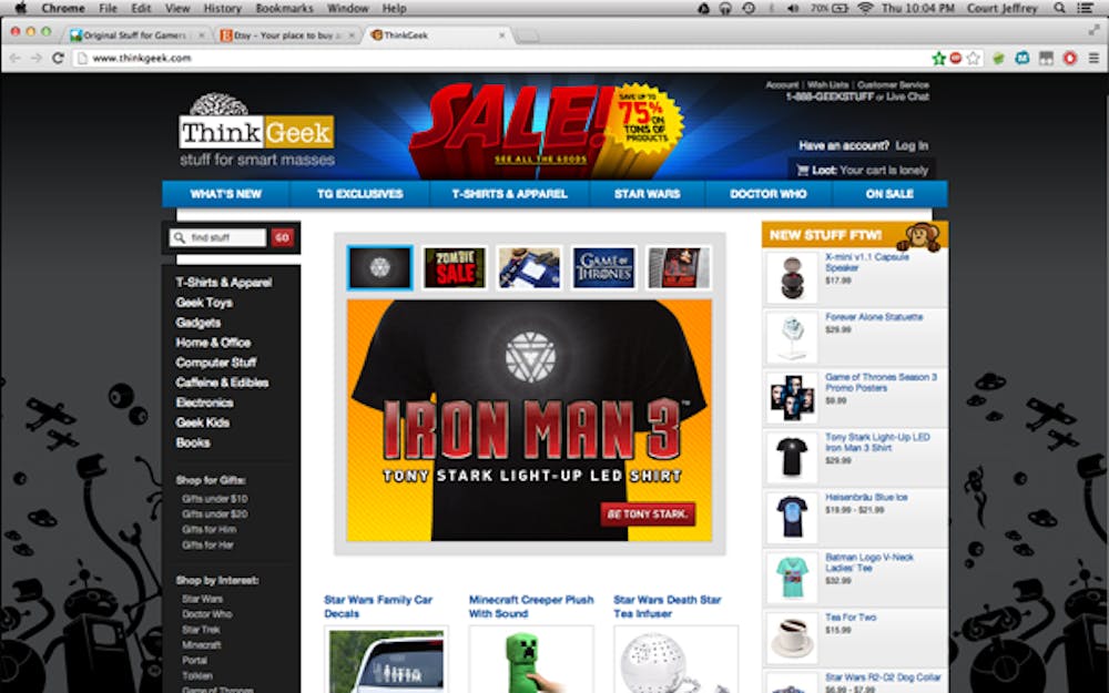 Amazon may seem like a one–stop shop online, but there are many other (cooler) shops on the web to check out, like ThinkGeek. Screenshot by Courtland Jeffrey
