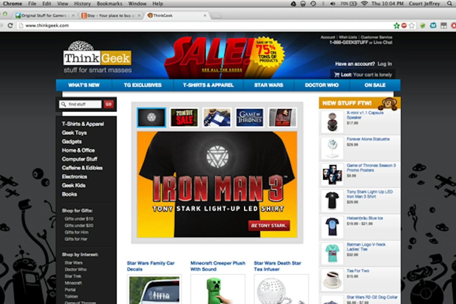 Amazon may seem like a one–stop shop online, but there are many other (cooler) shops on the web to check out, like ThinkGeek. Screenshot by Courtland Jeffrey