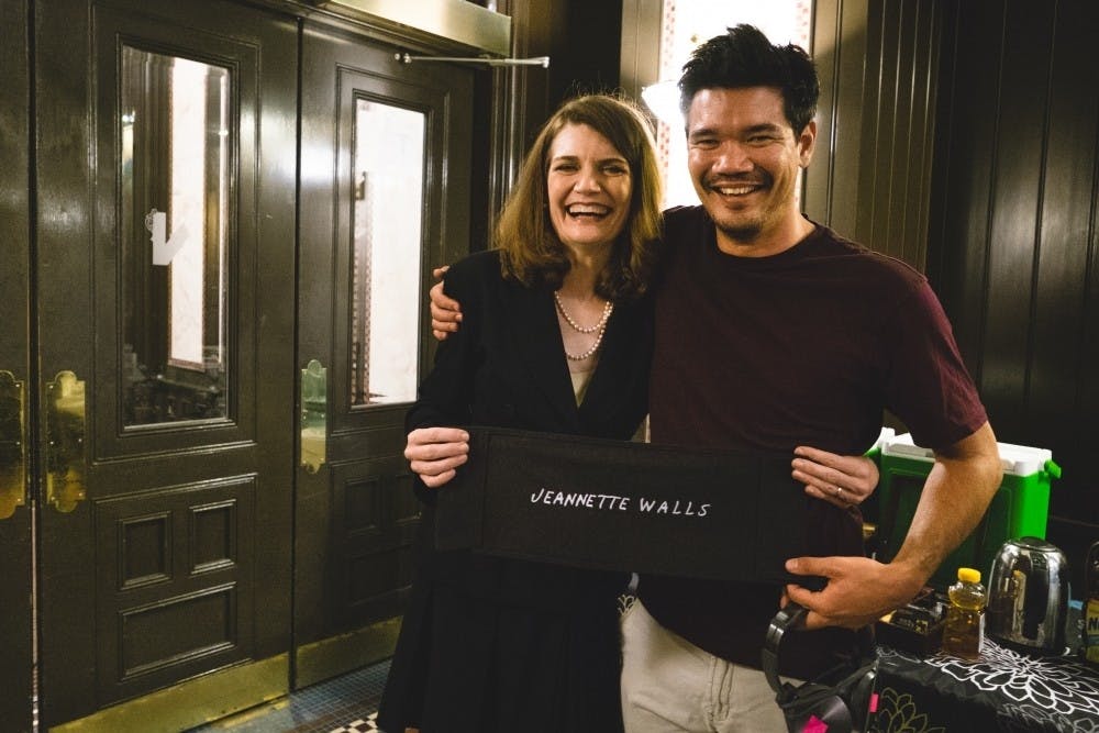 Author Jeannette Walls and Director Destin Daniel Cretton on the set of "The Glass Castle."