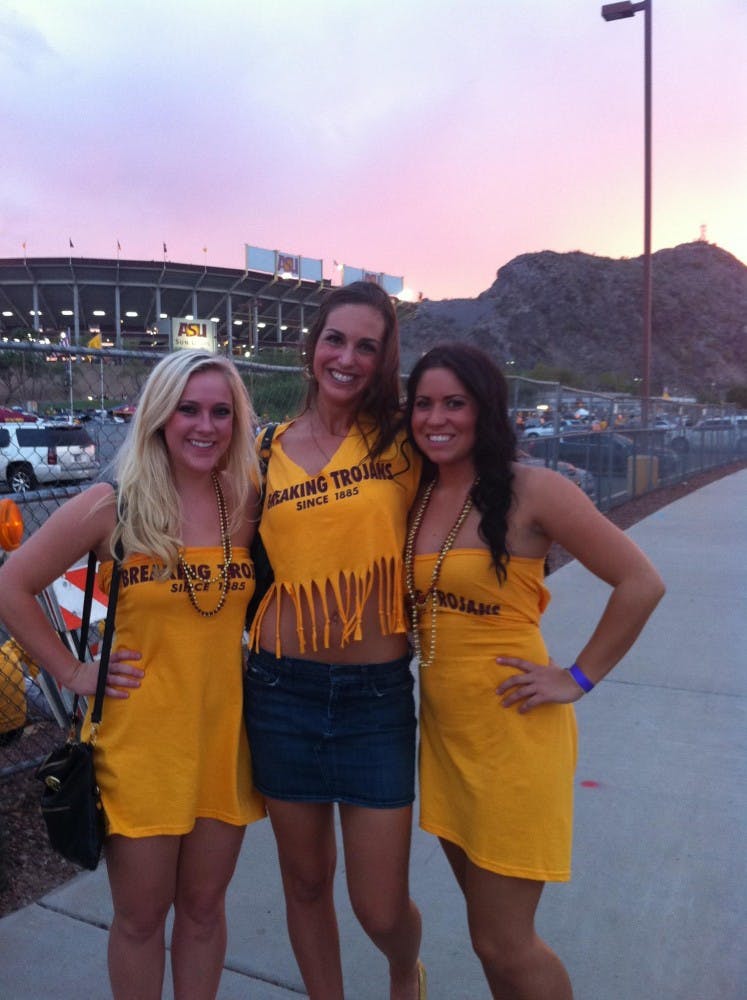 Photo courtesy of Tempe GameDay. Jillian Idle, Tara Lea, Theresa Kyte show their school spirit in style. 