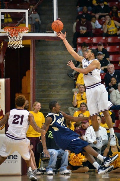 TOO CLOSE: ASU junior guard Trent Lockett reaches for a layup during the Sun Devils’ victory over Montana State on Friday. ASU let MSU come roaring back in the second half, but managed to escape with the win. (Photo by Aaron Lavinsky)
