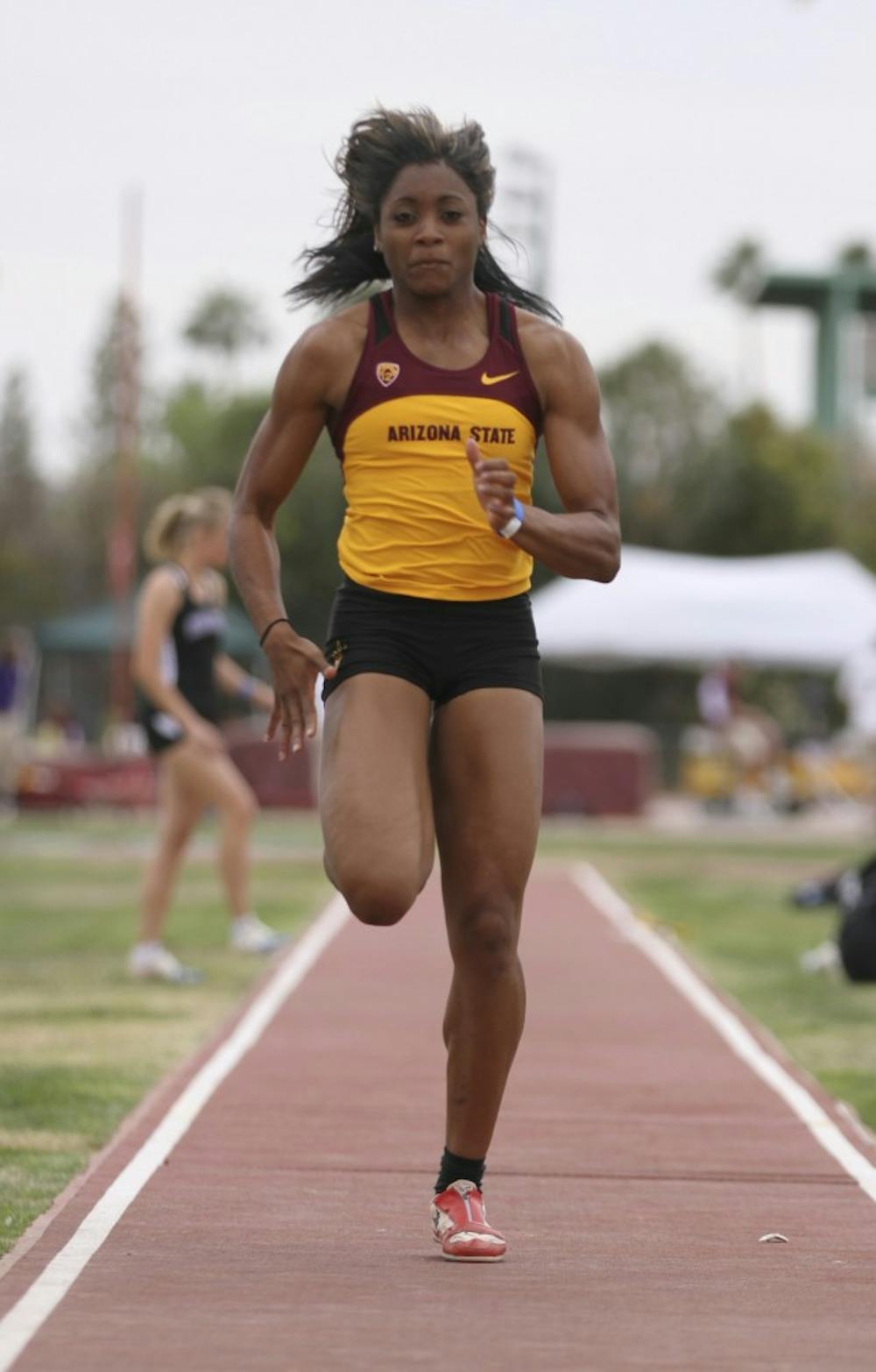 Junior Alycia Herring competing in the long jump at the 2012 Baldy Castillo Invitational on March 17, 2012. (Photo by Sam Rosenbaum)