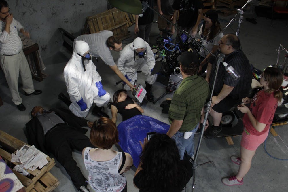 The cast and crew are pictured during filming of ASU's 'Postmarked'. 