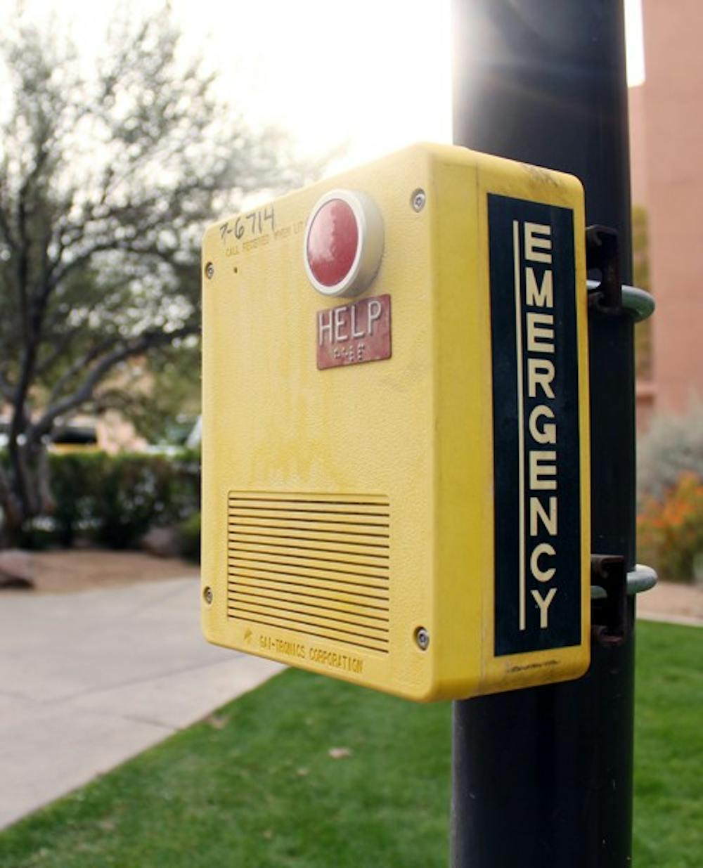The use of emergency call boxes has decreased among students as cell phone usage has increased in the past few years. (Photo by Jenn Allen)