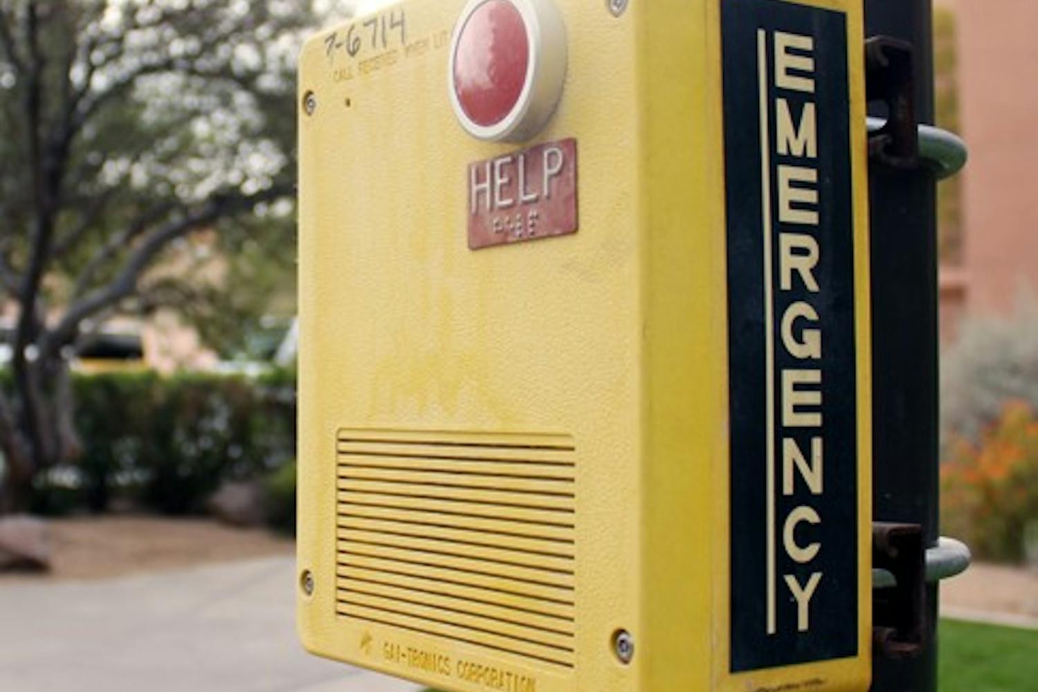 The use of emergency call boxes has decreased among students as cell phone usage has increased in the past few years. (Photo by Jenn Allen)