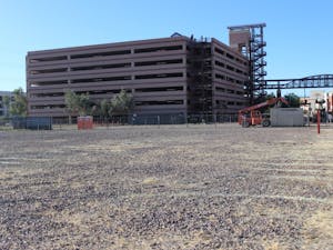 A dirt lot on the northeast corner of University Drive and Farmer is pictured on Sunday, April 17, 2016, where a new apartment complex had been proposed to be built.