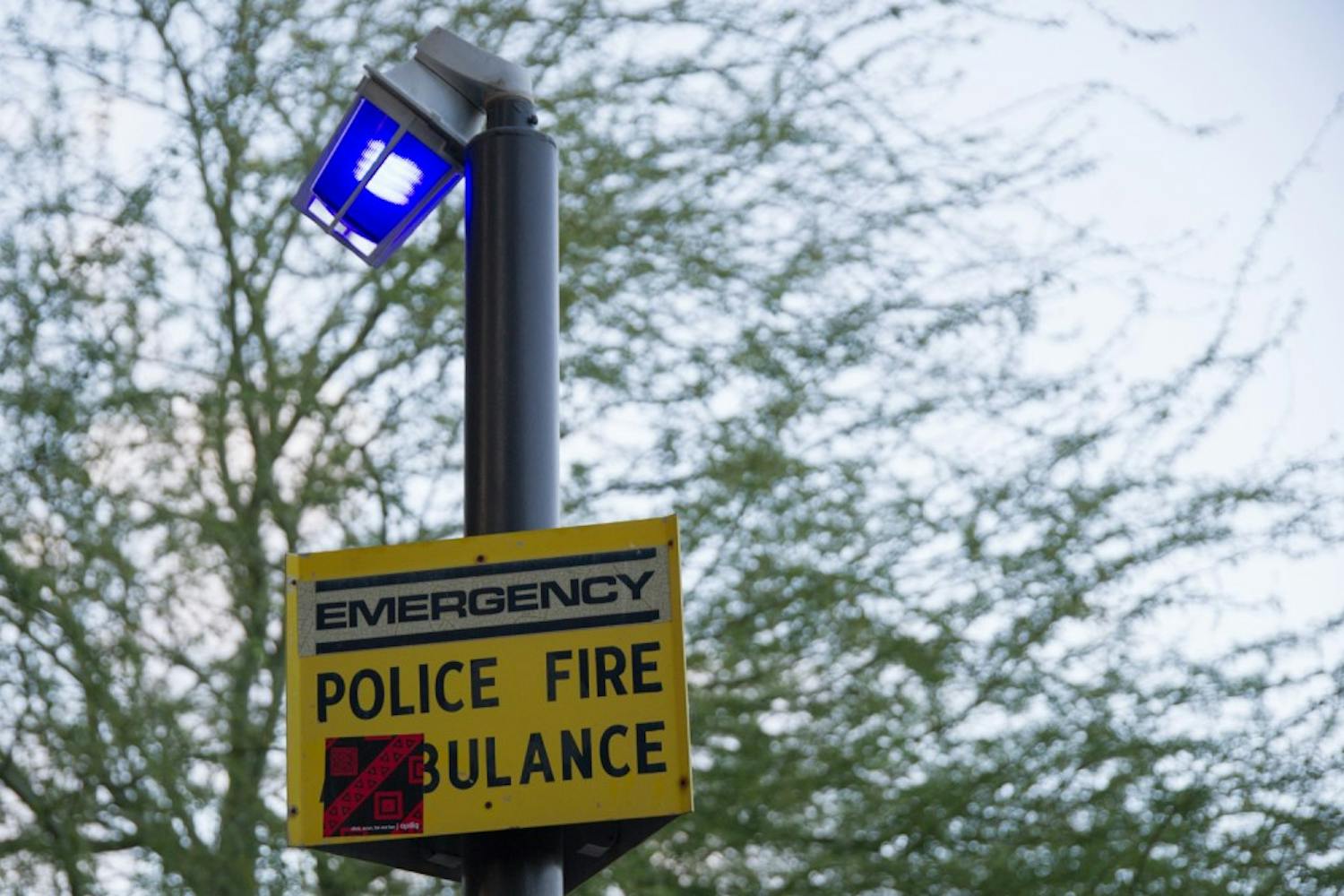 An emergency button for fire, police and EMS is pictured on the Tempe campus on Thursday, March 31, 2016. &nbsp;